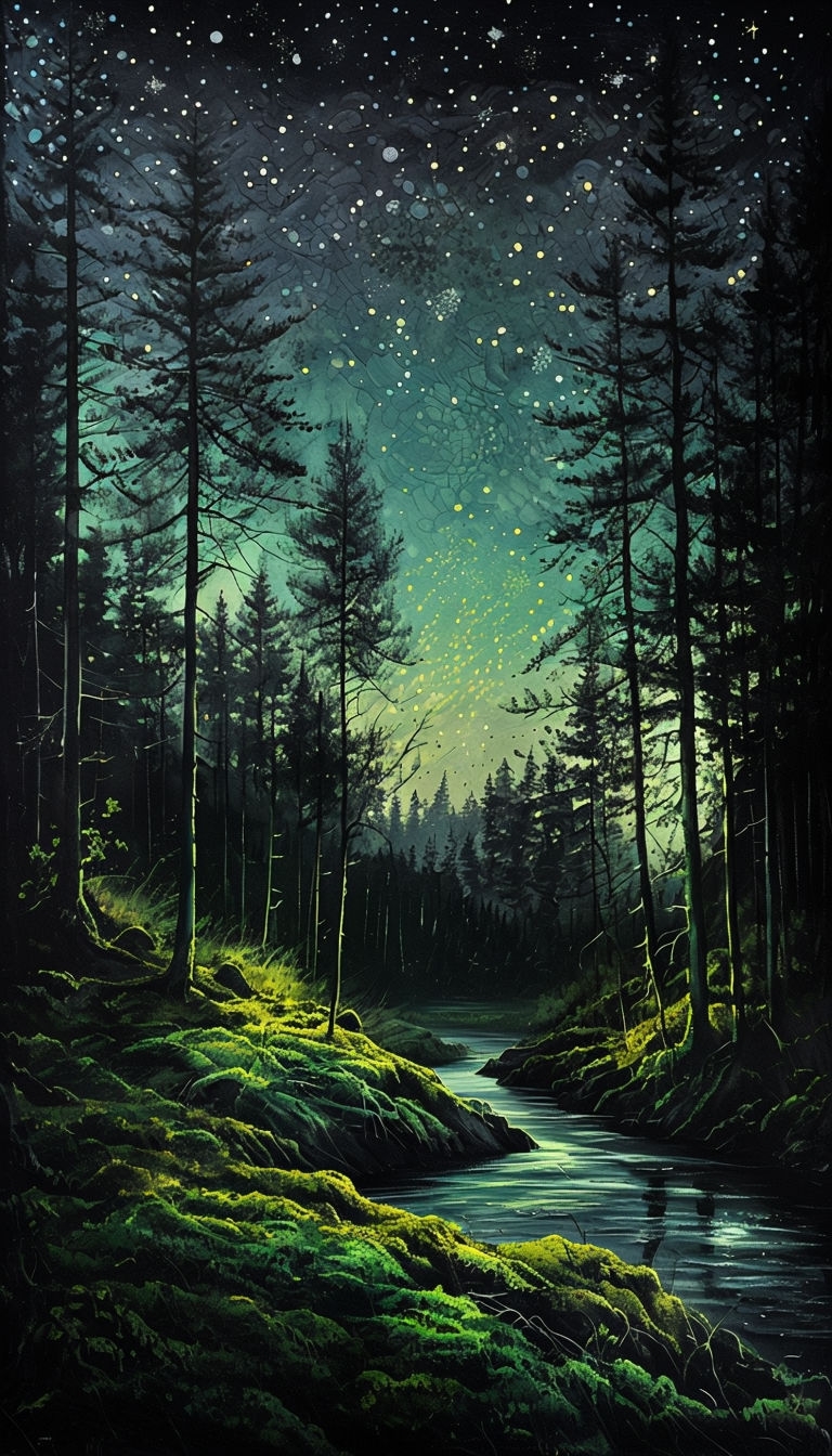 Mystical Night Forest Landscape Tempera Painting Phone Case Cover