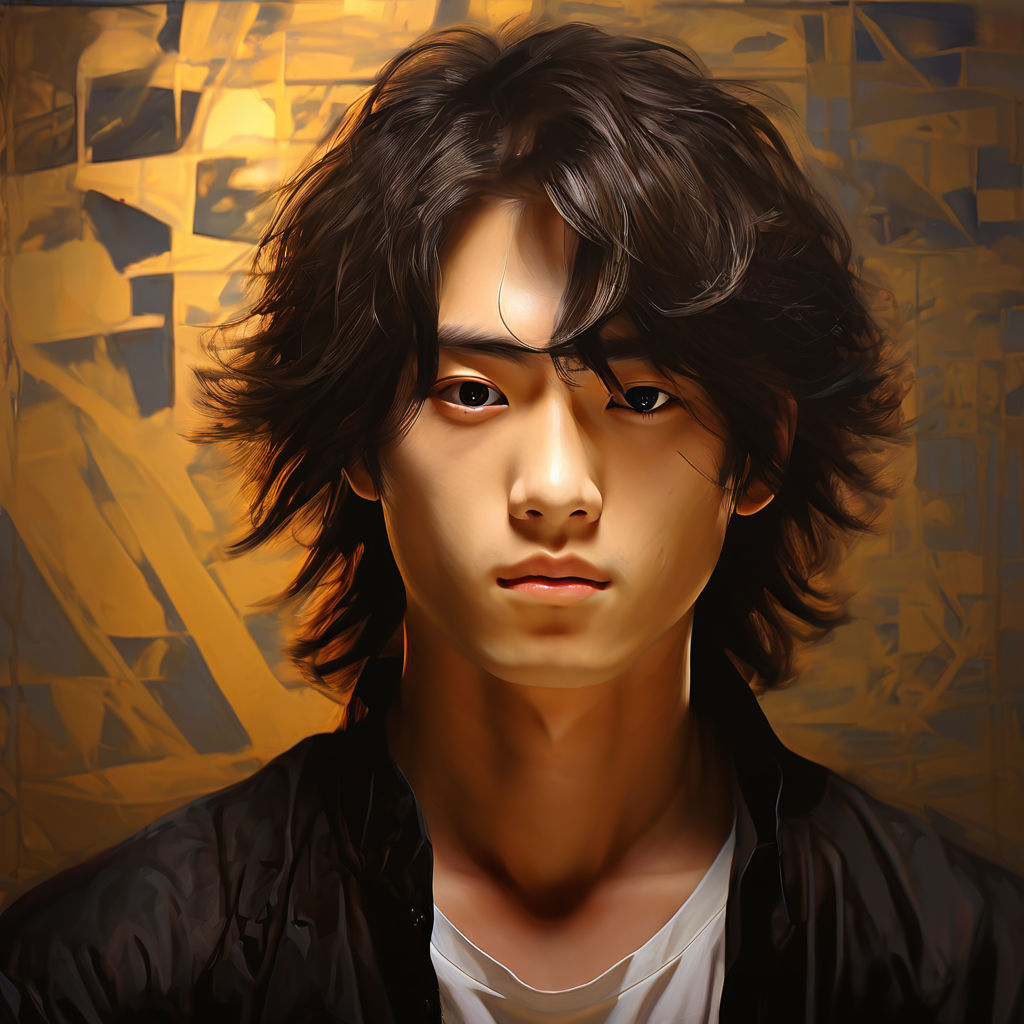 Japanese teen boy with chiseled jawline by banana Playground