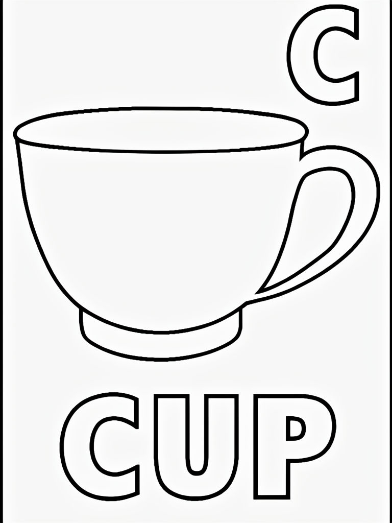 Uppercase Letter C with Cup Coloring Page for Kids Coloring Book Pages