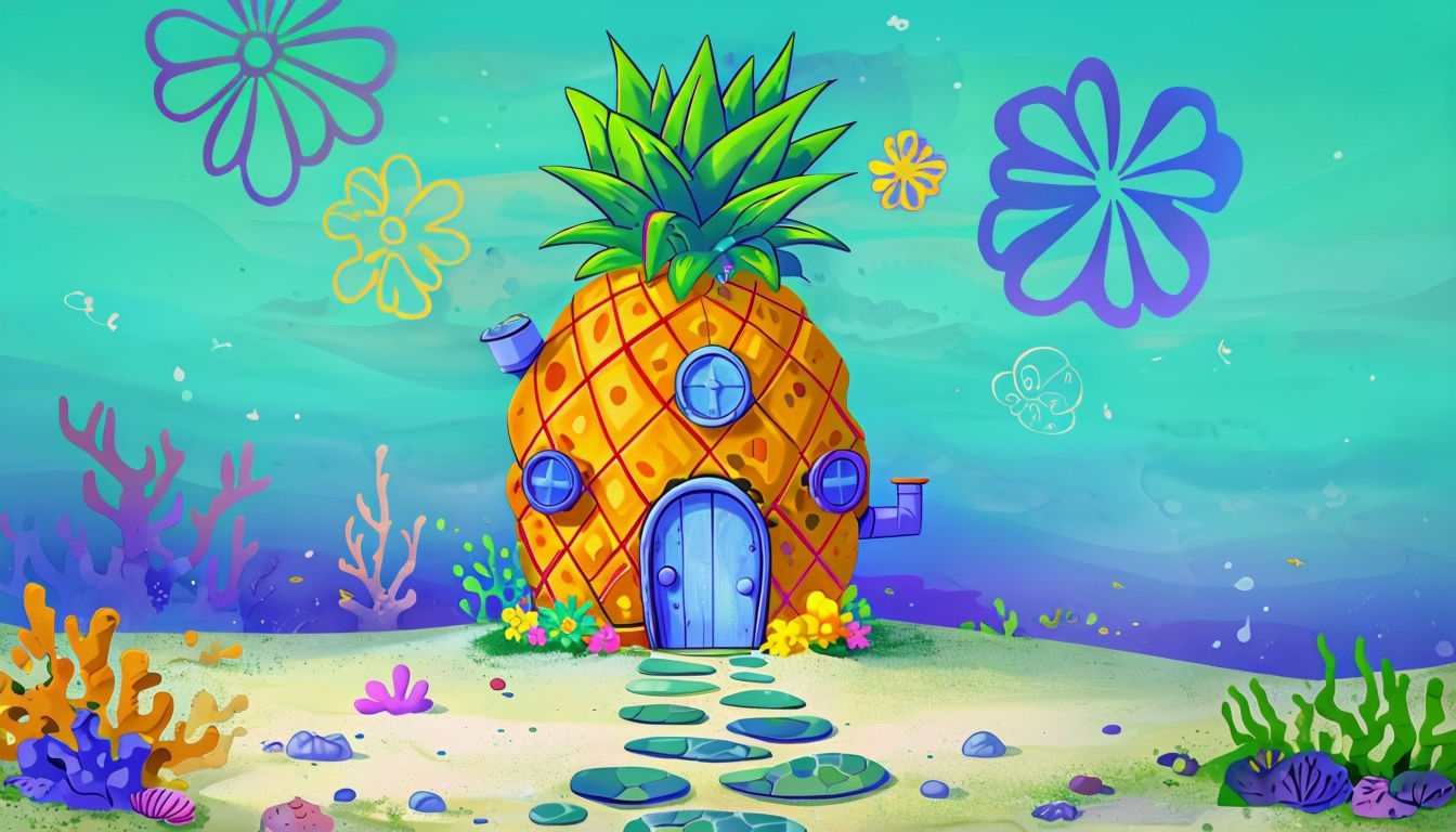 Whimsical Underwater Pineapple House Cartoon Art