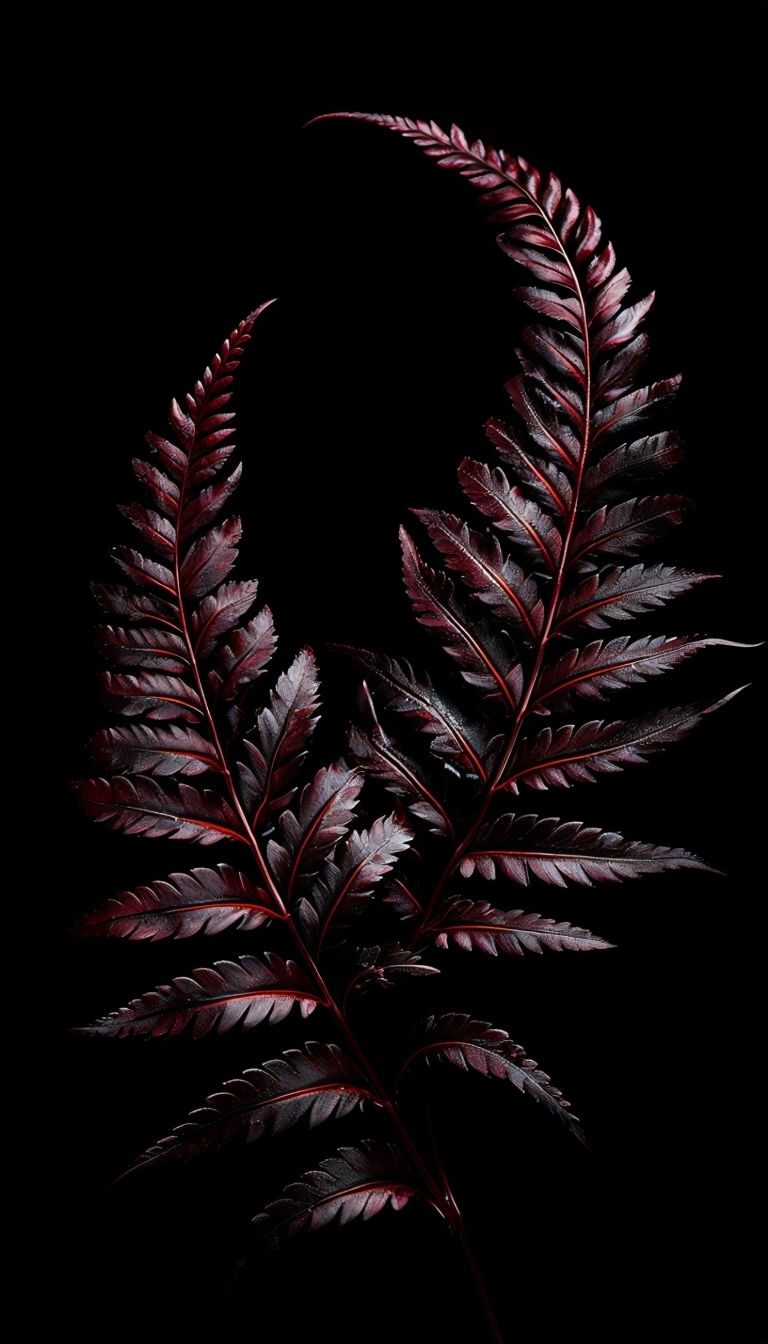 Crimson-Black Fern Leaves Macro Photography Phone Case Cover