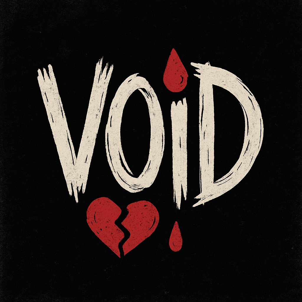 Bold Off-White VOID Text with Broken Heart Design T-Shirt