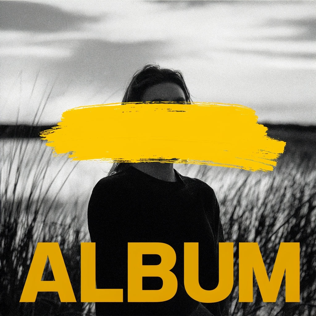 Black and White Grainy Photograph with Yellow Paint Stroke Album Cover