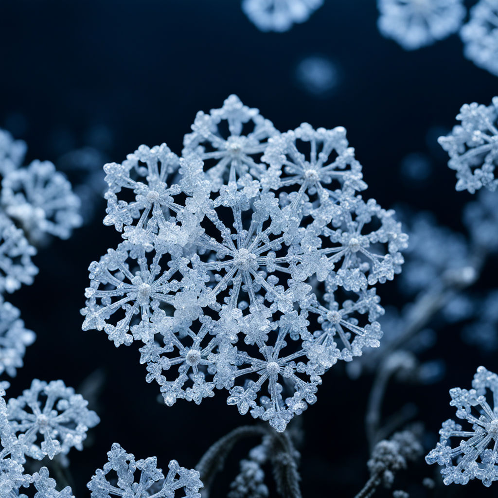 Prompt: flowers, tiny, small, cubic flowers, high quality, hd, ice flowers, delicate transparent ice flowers, millions, geometric ice crystal flowers, translucent