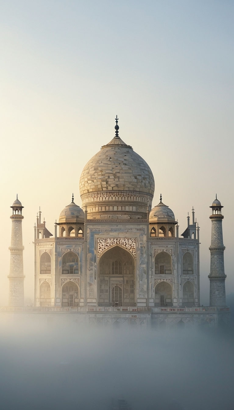 Misty Taj Mahal Photograph Capturing Serene Beauty Mobile Wallpaper