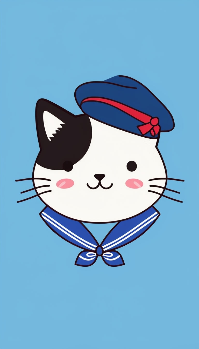 Cute Cartoon Cat Face with Sailor Hat Phone Case Cover