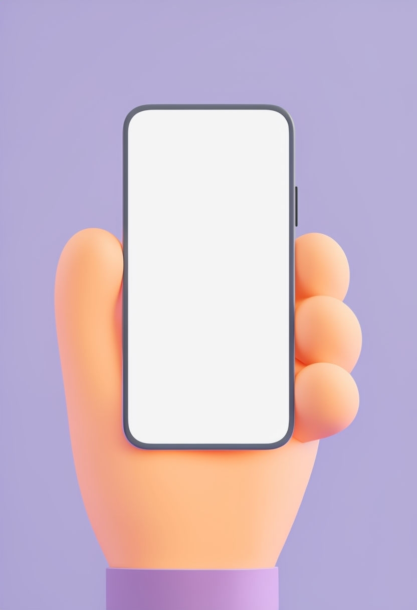 Minimalist 3D Cartoon Hand Holding Smartphone Mockup