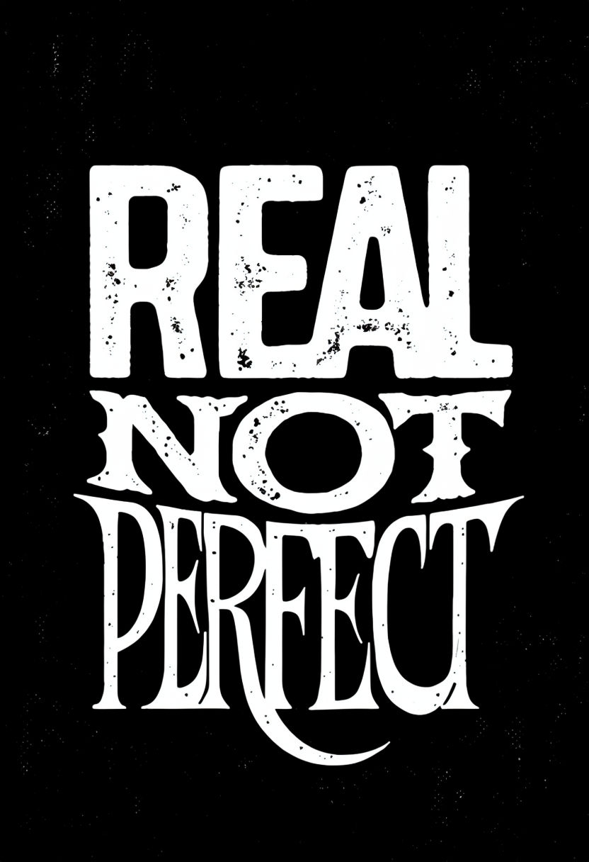 Bold Black and White Real Not Perfect Motivational T-Shirt