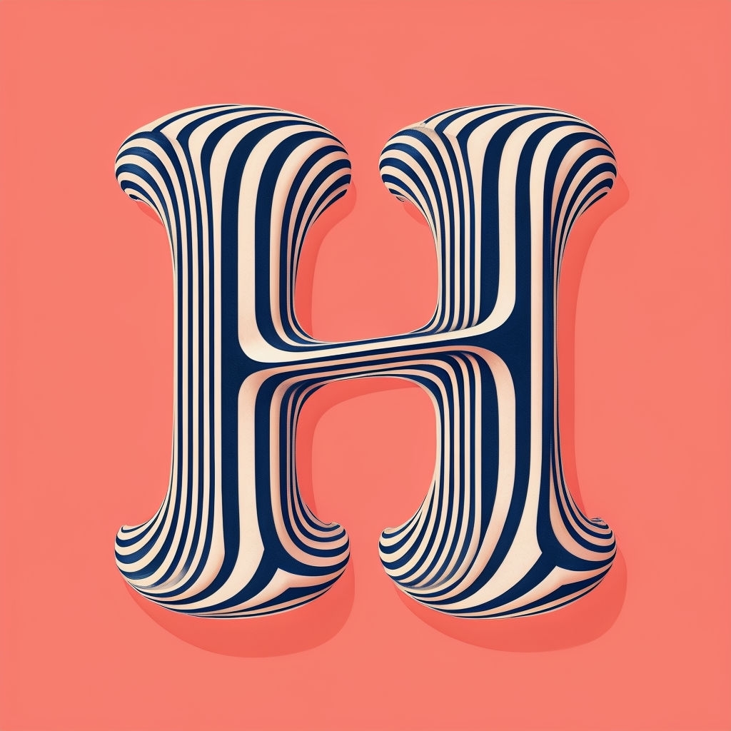 Hypnotic Navy and Cream Striped Letter H Art Print Monogram