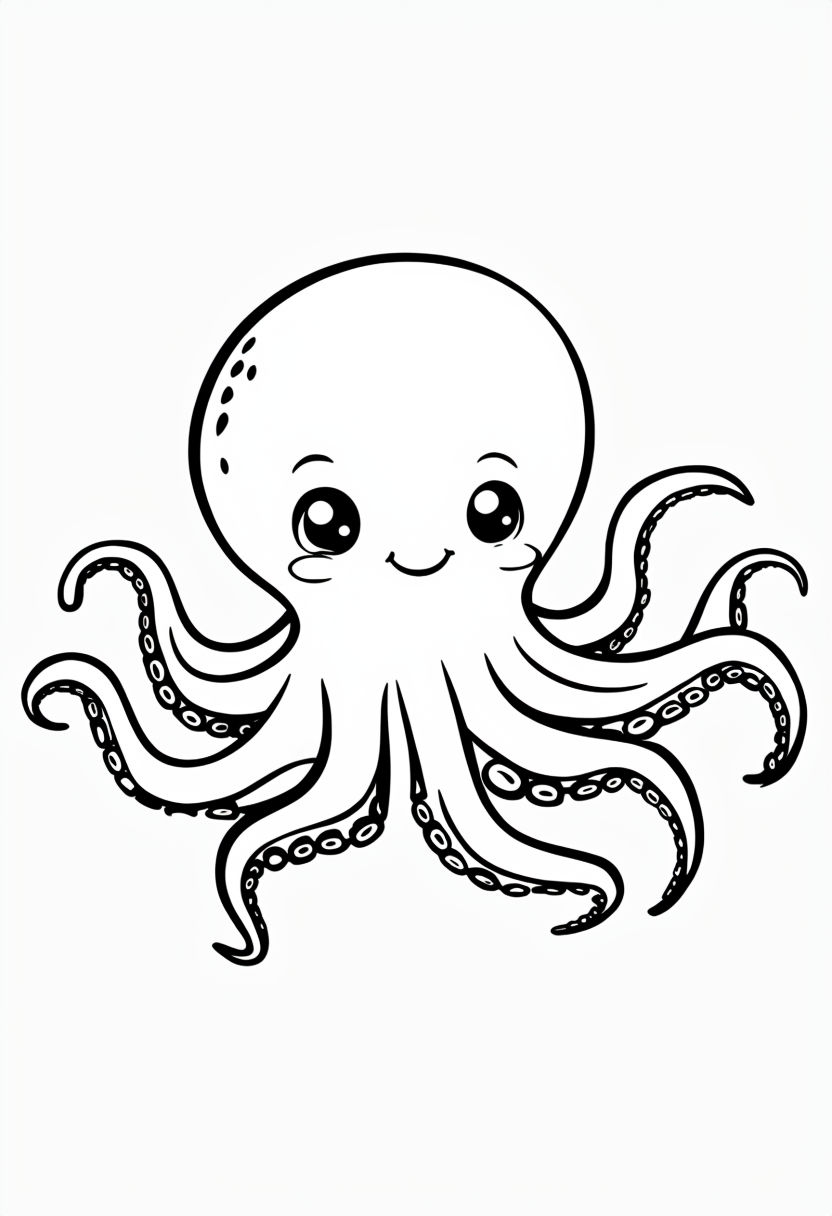 Cheerful Cartoon Octopus Coloring Page for Fun Activities