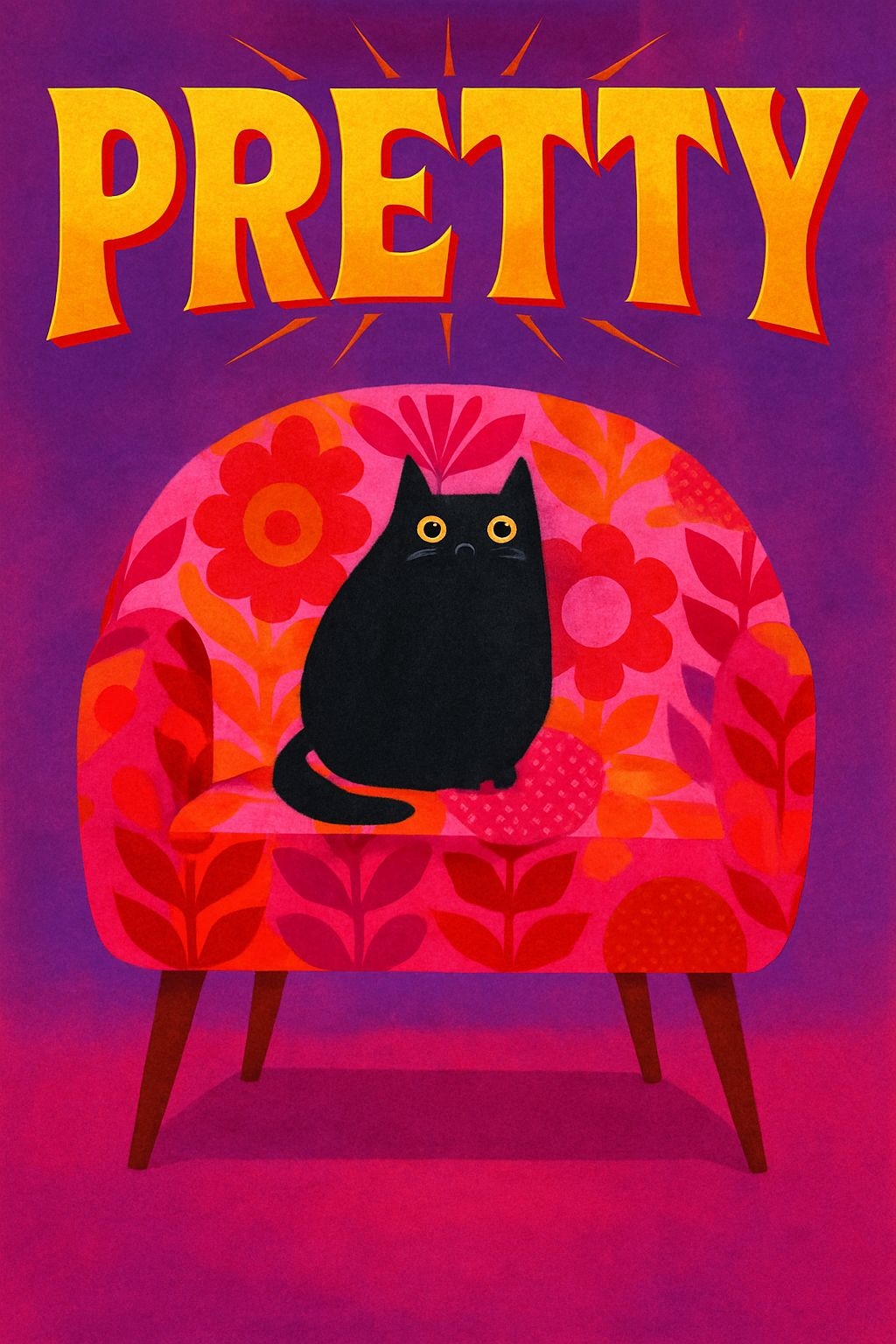 Vibrant Black Cat on Ornate Armchair with Pretty Text Poster