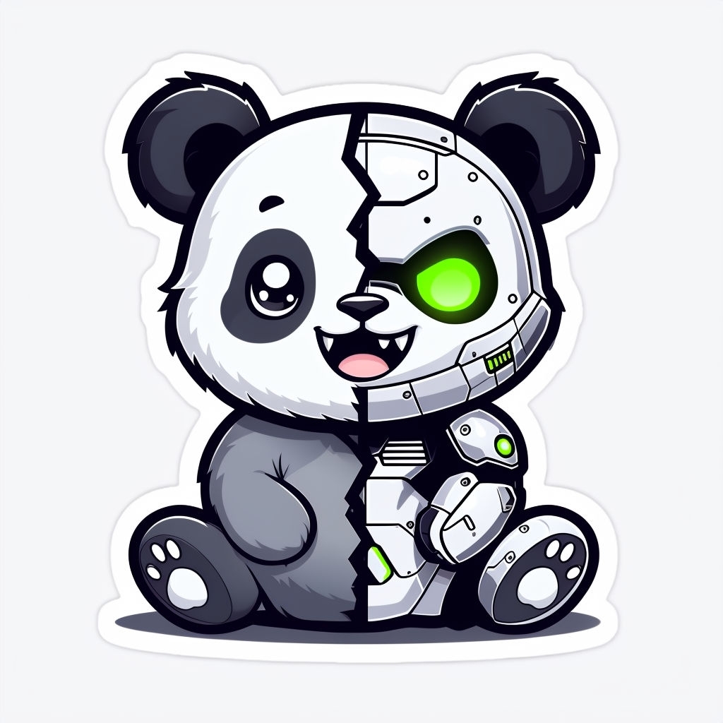 Cute Cartoon Panda-Robot Hybrid Character Sticker