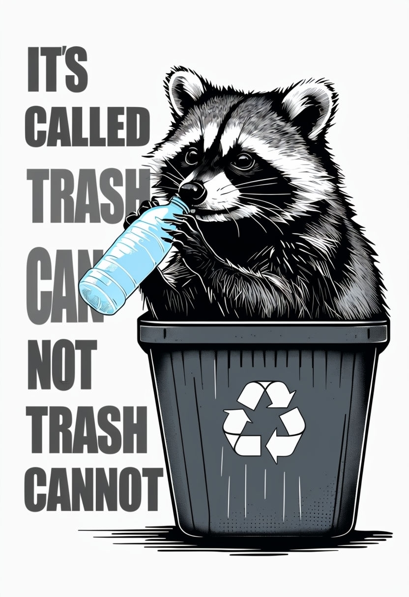 Playful Raccoon in Recycling Bin with Humorous Text Social Media Post