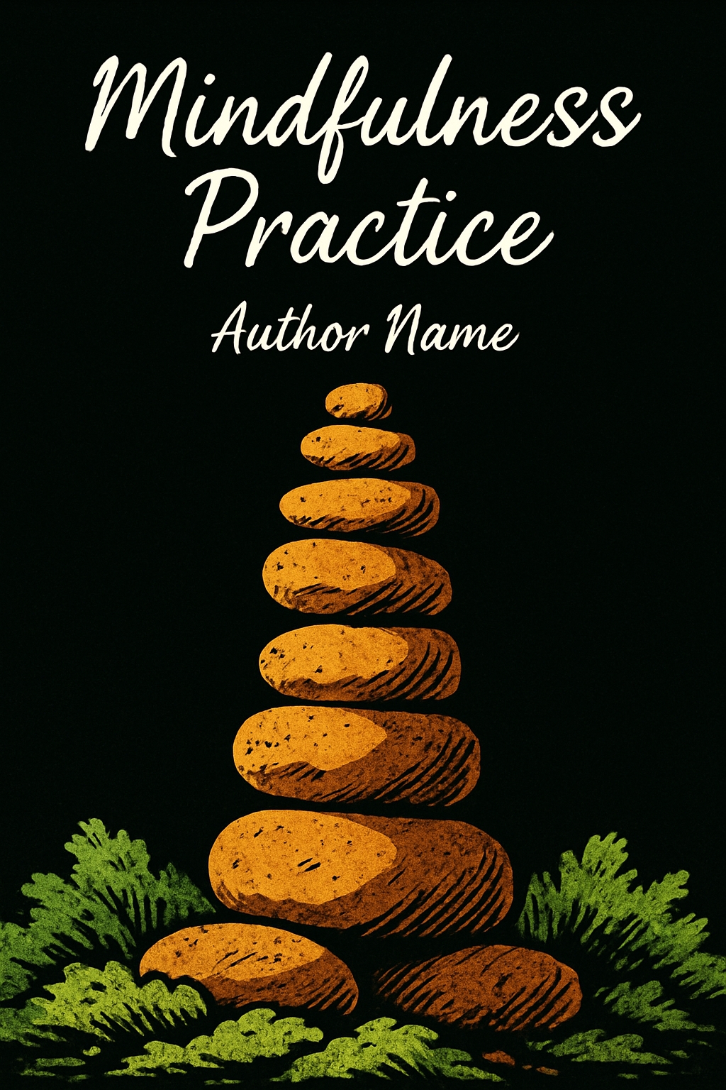 Mindfulness Practice Illustrated Book Cover with Stones and Leaves EBook Cover