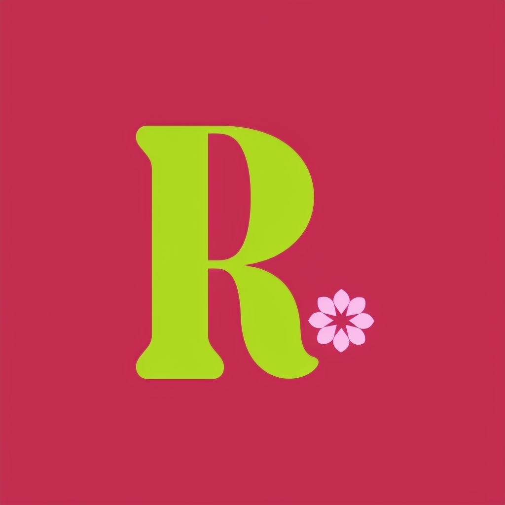 Playful Lime Green Letter R with Flower Graphic Monogram