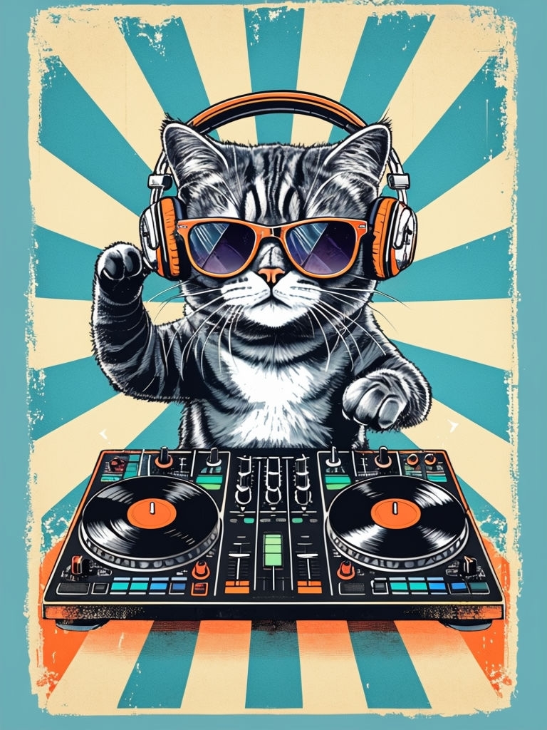 Playful DJ Cat with Headphones and Sunglasses T-Shirt