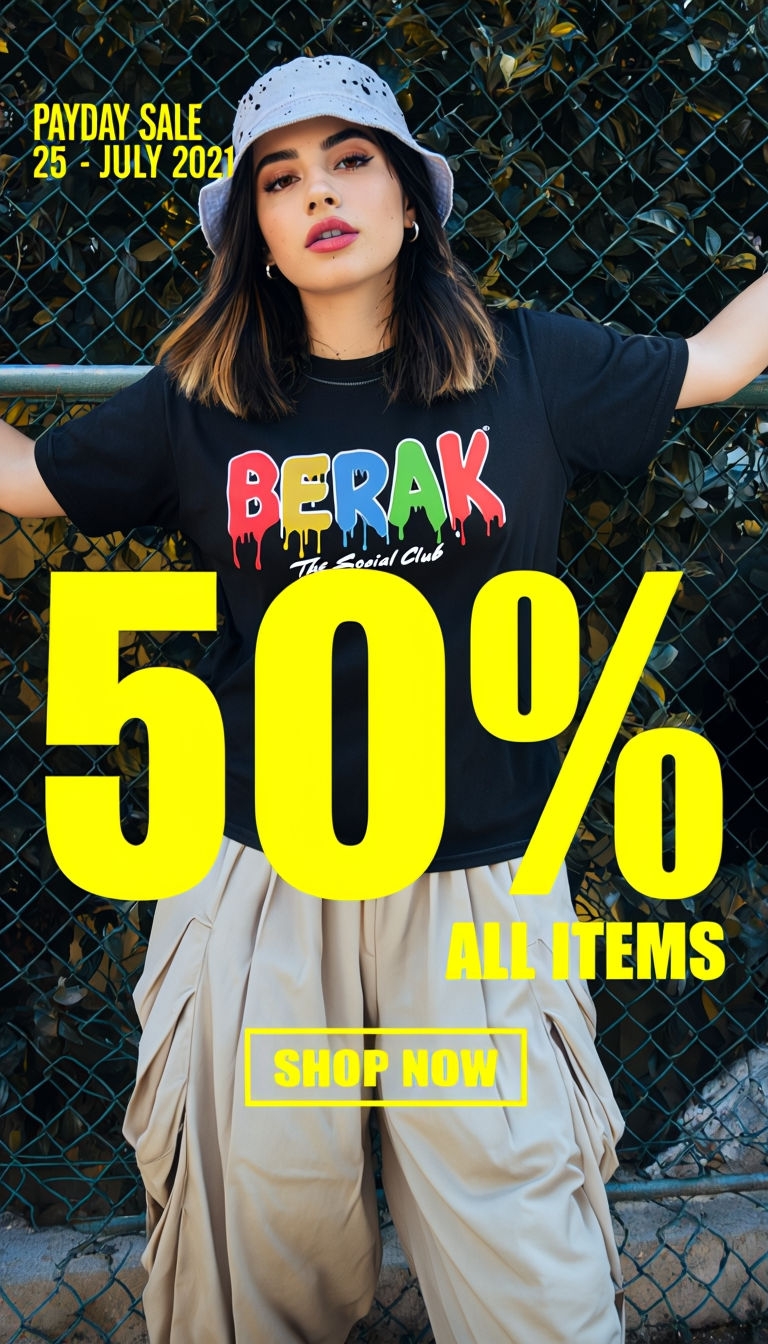 Stylish Young Woman Promotion with 50% Discount Offer Ads