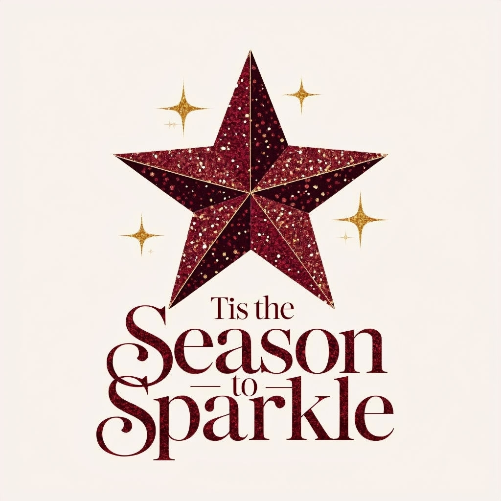 Festive Five-Pointed Star Holiday Design with Shimmering Text Poster