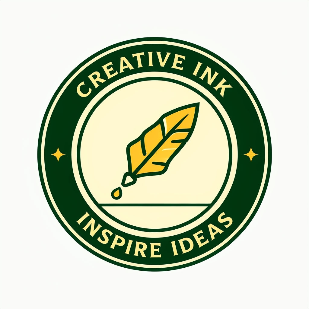 Elegant Creative Ink Logo with Quill and Stars Sticker