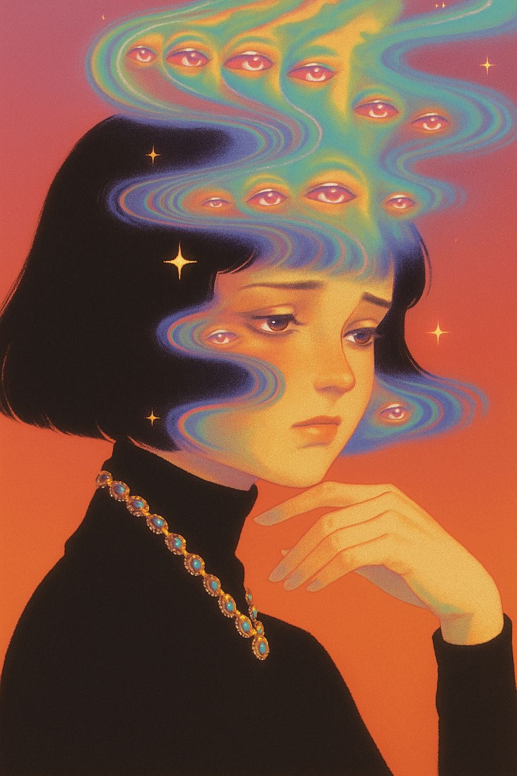 Surreal Young Woman with Colorful Abstract Hair Art