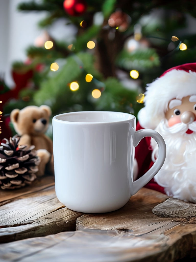 Charming Holiday Mug with Festive Decorations and Atmosphere Mockup