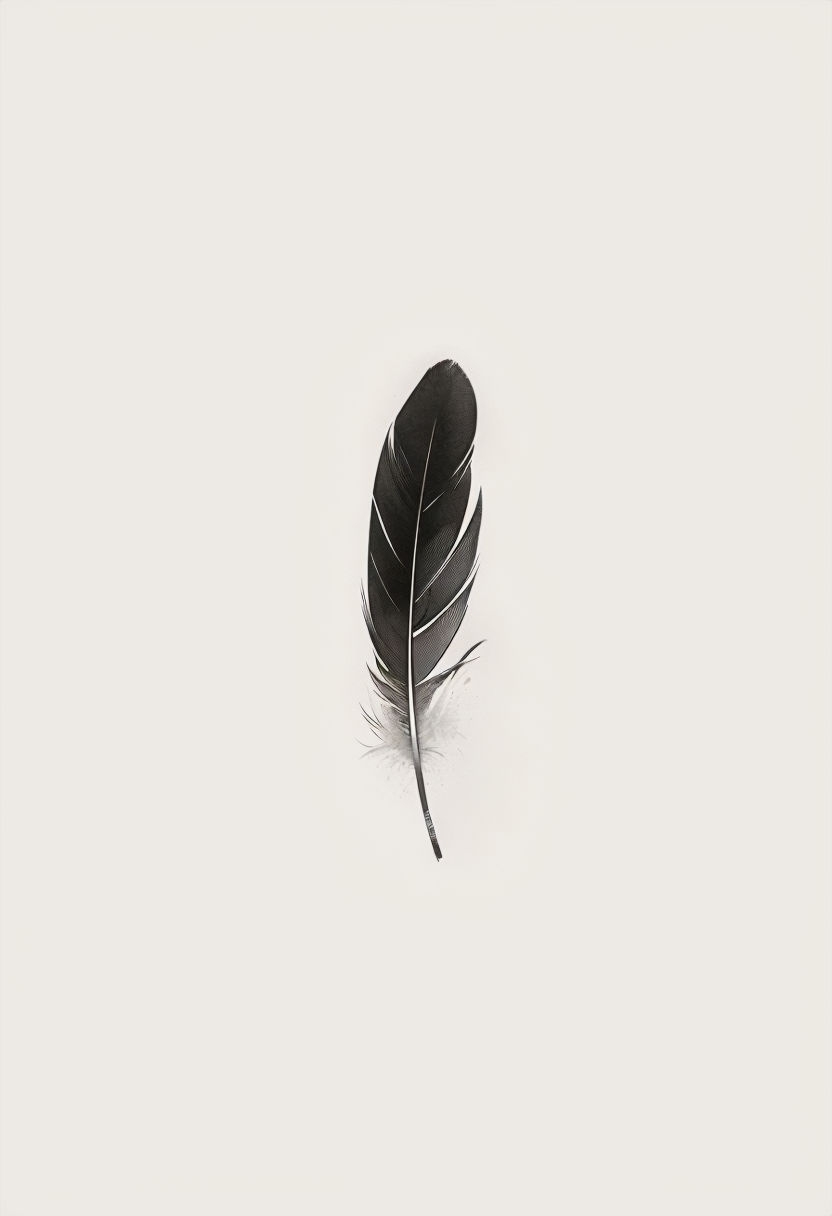 Minimalist Black Feather Illustration on Beige Background Art