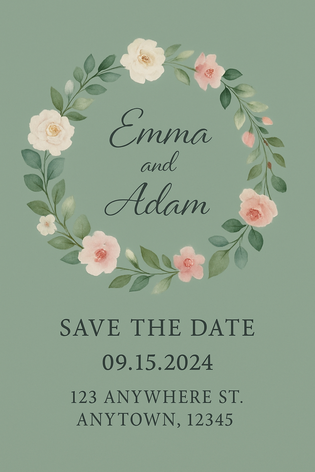 Elegant Floral Save-the-Date Invitation Card for Emma and Adam