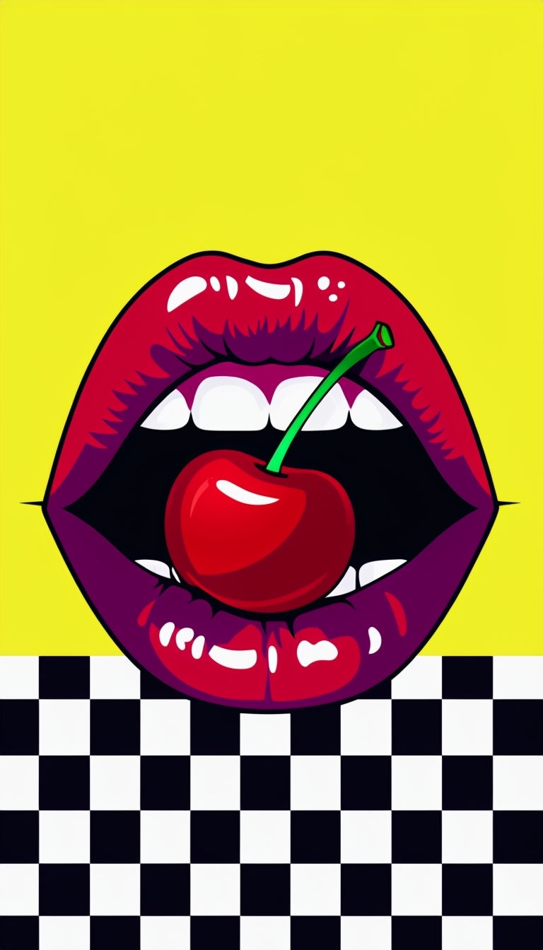 Bold Glossy Lips with Cherry Graphic Illustration Poster