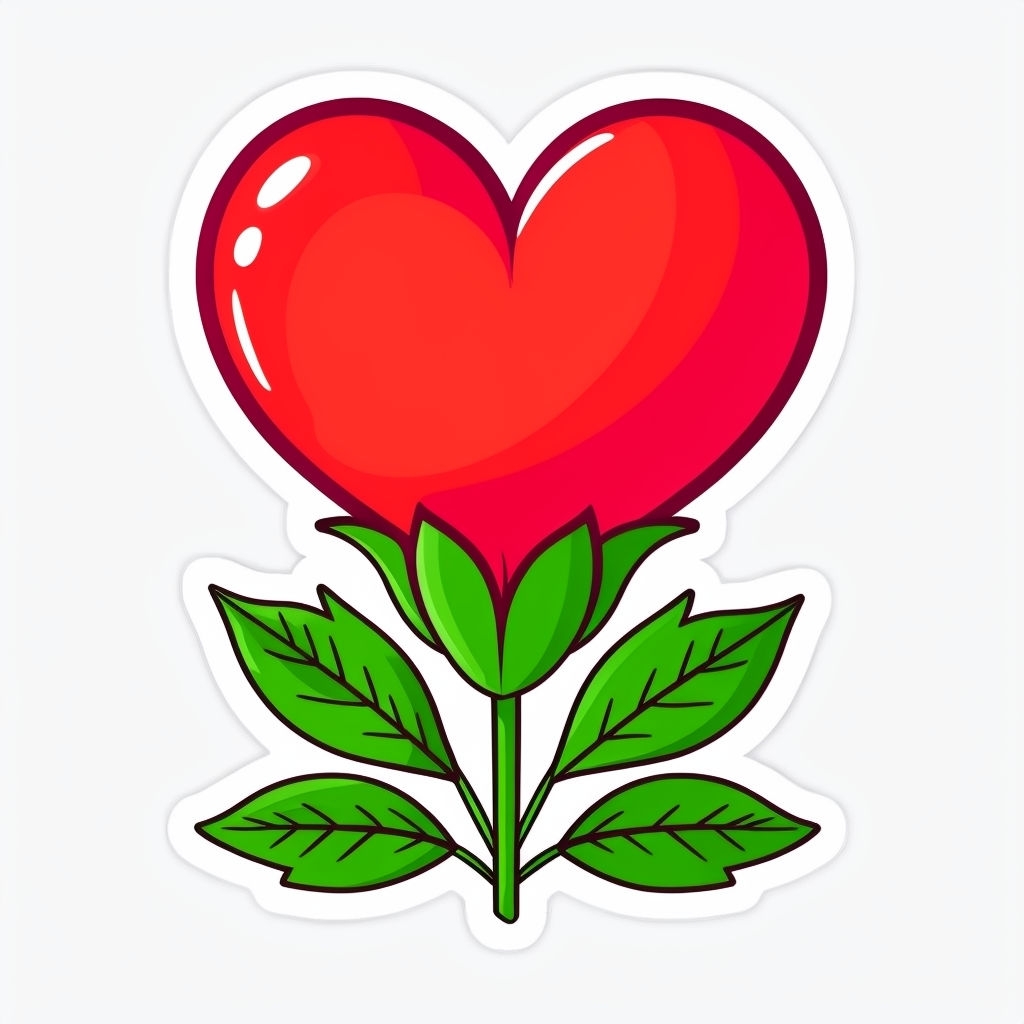 Vibrant Cartoon Heart-Shaped Flower Illustration Sticker