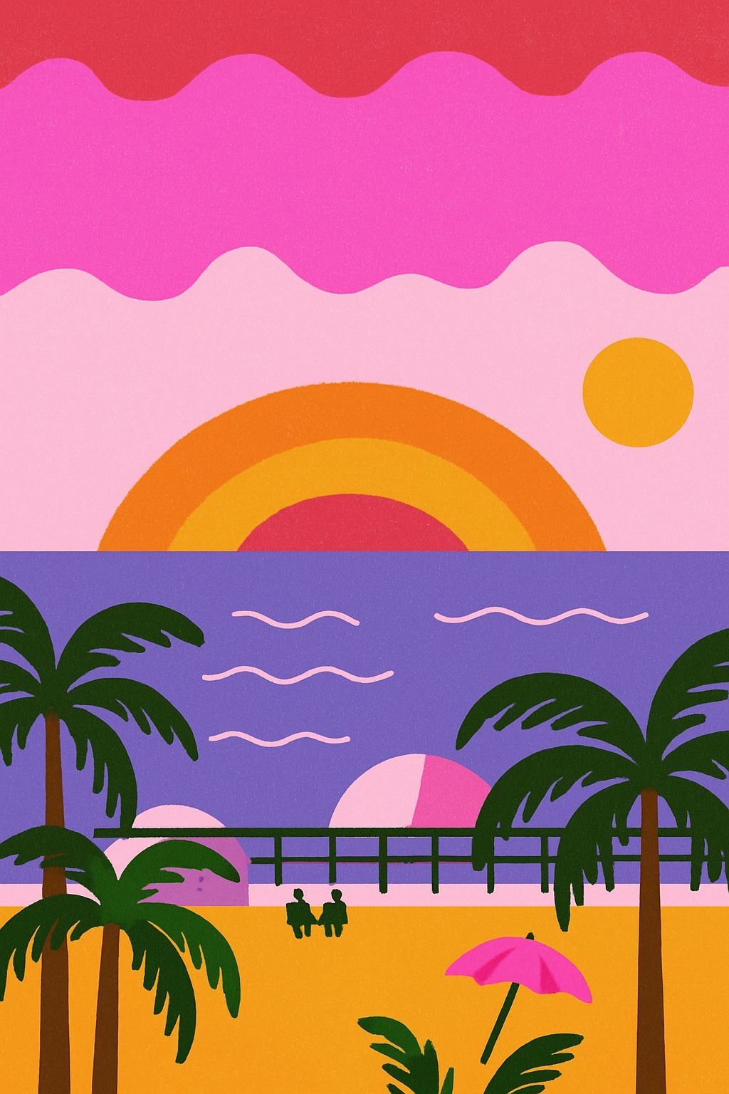 Tropical Paradise Beach Scene Illustration Poster