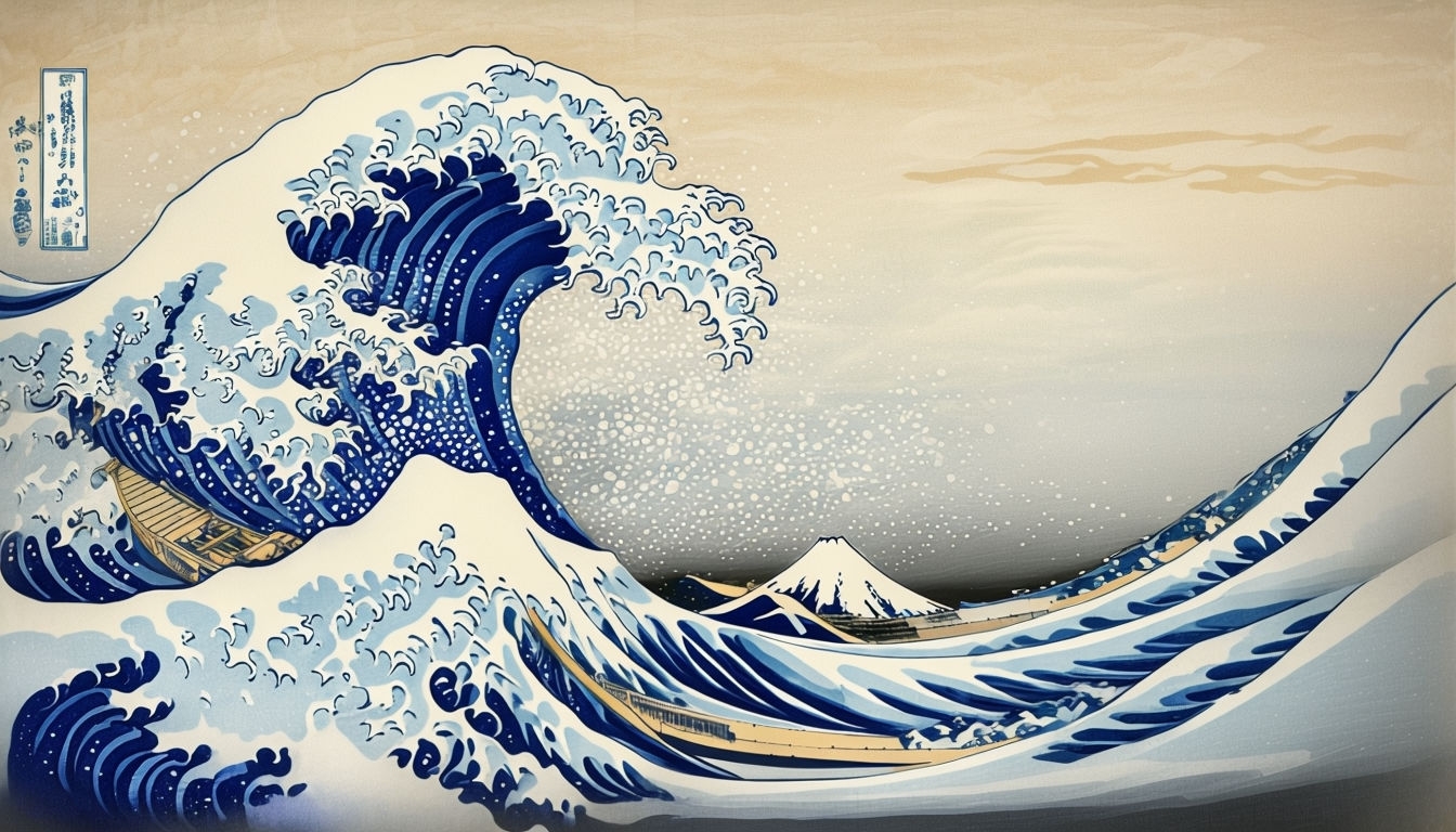 Dramatic Great Wave Inspired Ukiyo-e Art Poster