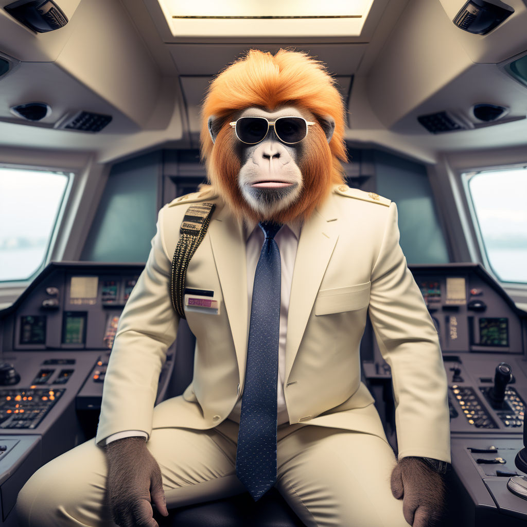 An Orangutan with a Donald trump style blonde haircut as a c... by ...