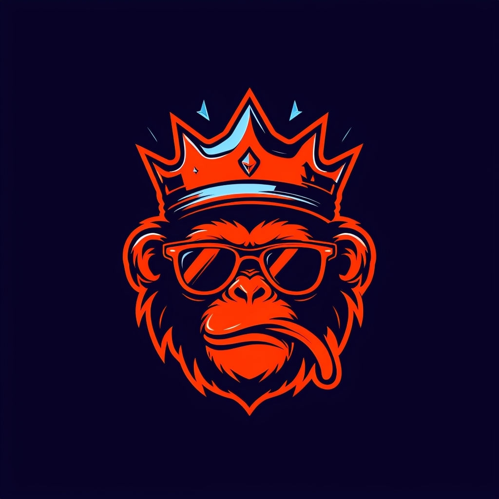 Electric Orange Playful Monkey Head with Crown T-Shirt