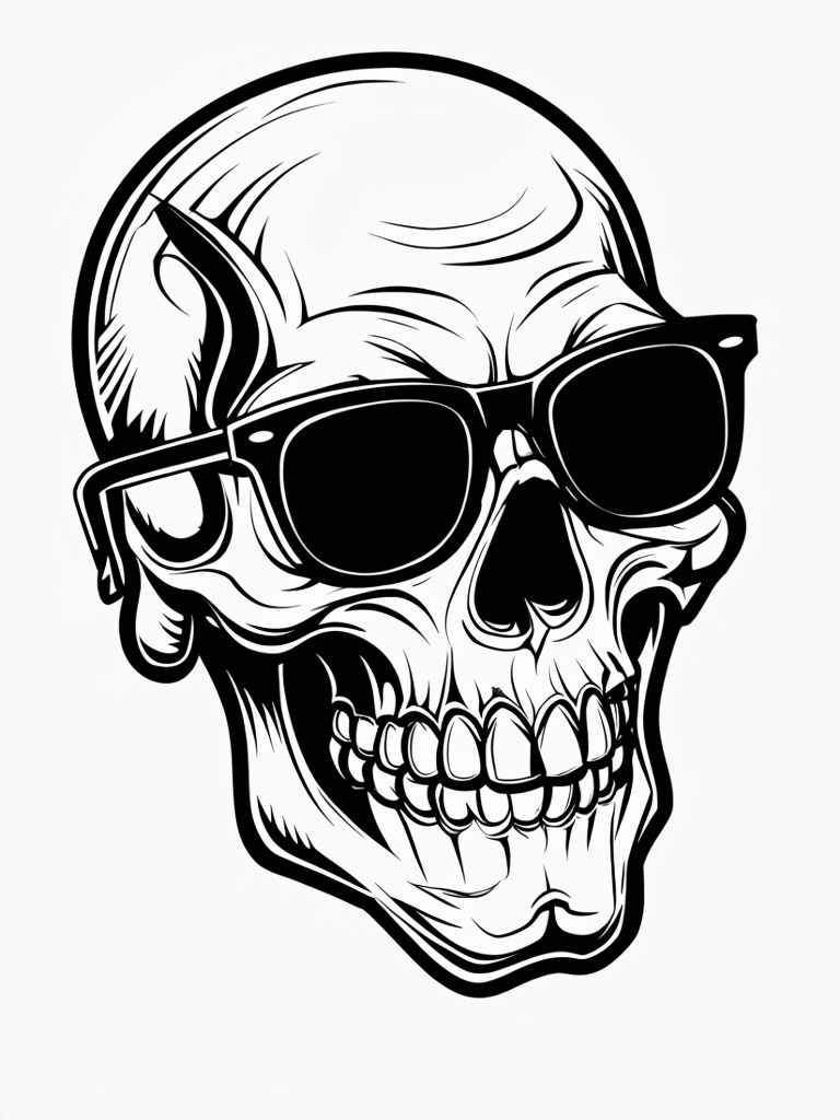 Playful Skull with Vintage Sunglasses Line Art Coloring Page