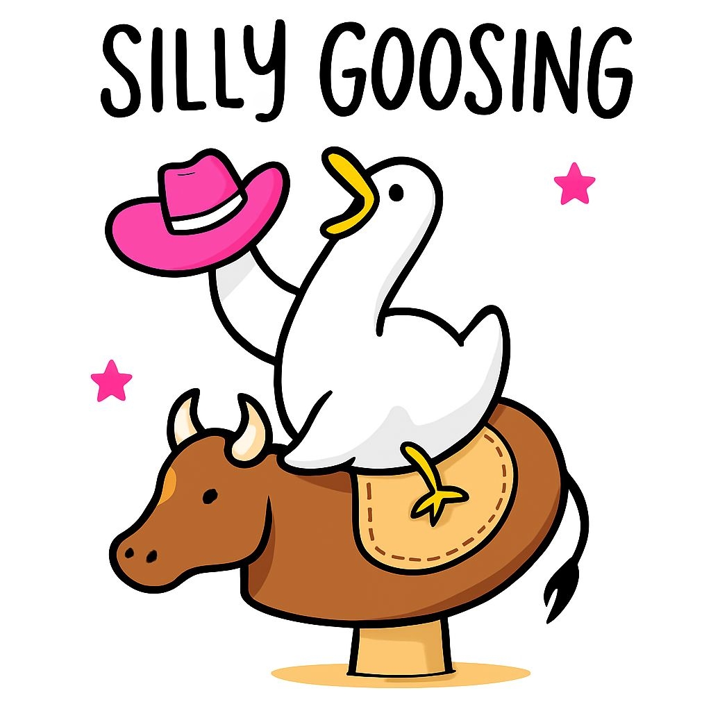 Whimsical Silly Goosing Cartoon Goose on Bull T-Shirt