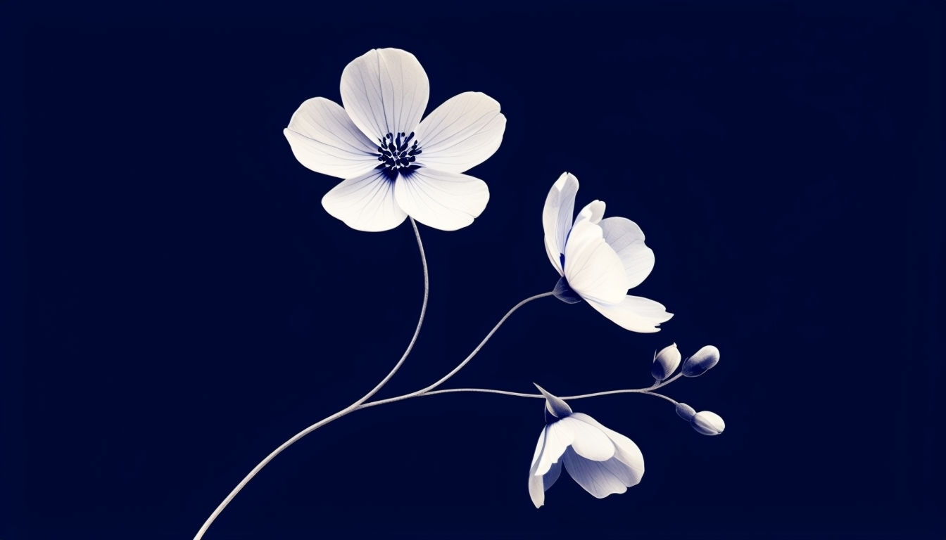 Elegant White Flowers on Deep Blue Background Virtual Backgrounds