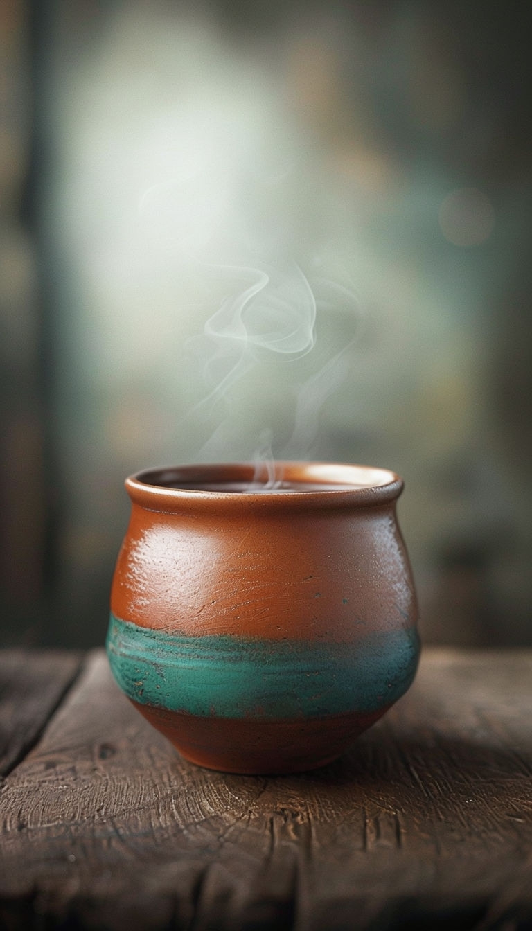 Artisan Ceramic Mug Still Life with Warm Aesthetic Mobile Wallpaper
