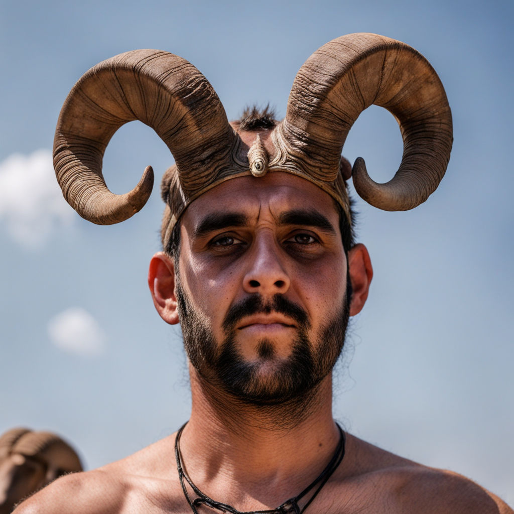 A man with tiny ram horns on his head by Sam gaill - Playground