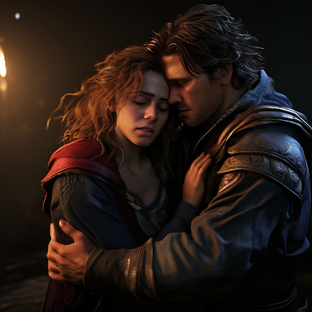 Sadie Adler from Red Dead Redemption 2 hugging Arthur Morgan