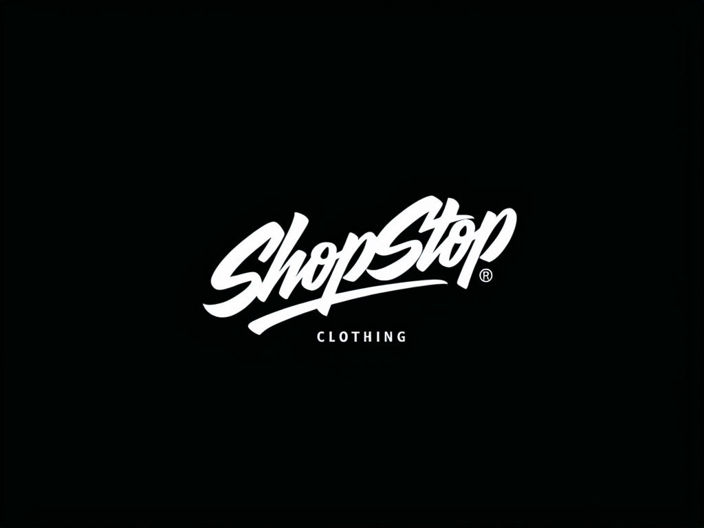 Minimalist ShopStop Logo with Bold Cursive Script Design Logo