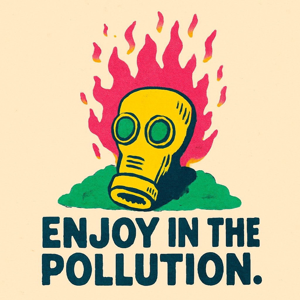 Bright Yellow Cartoon Gas Mask with Flames T-Shirt