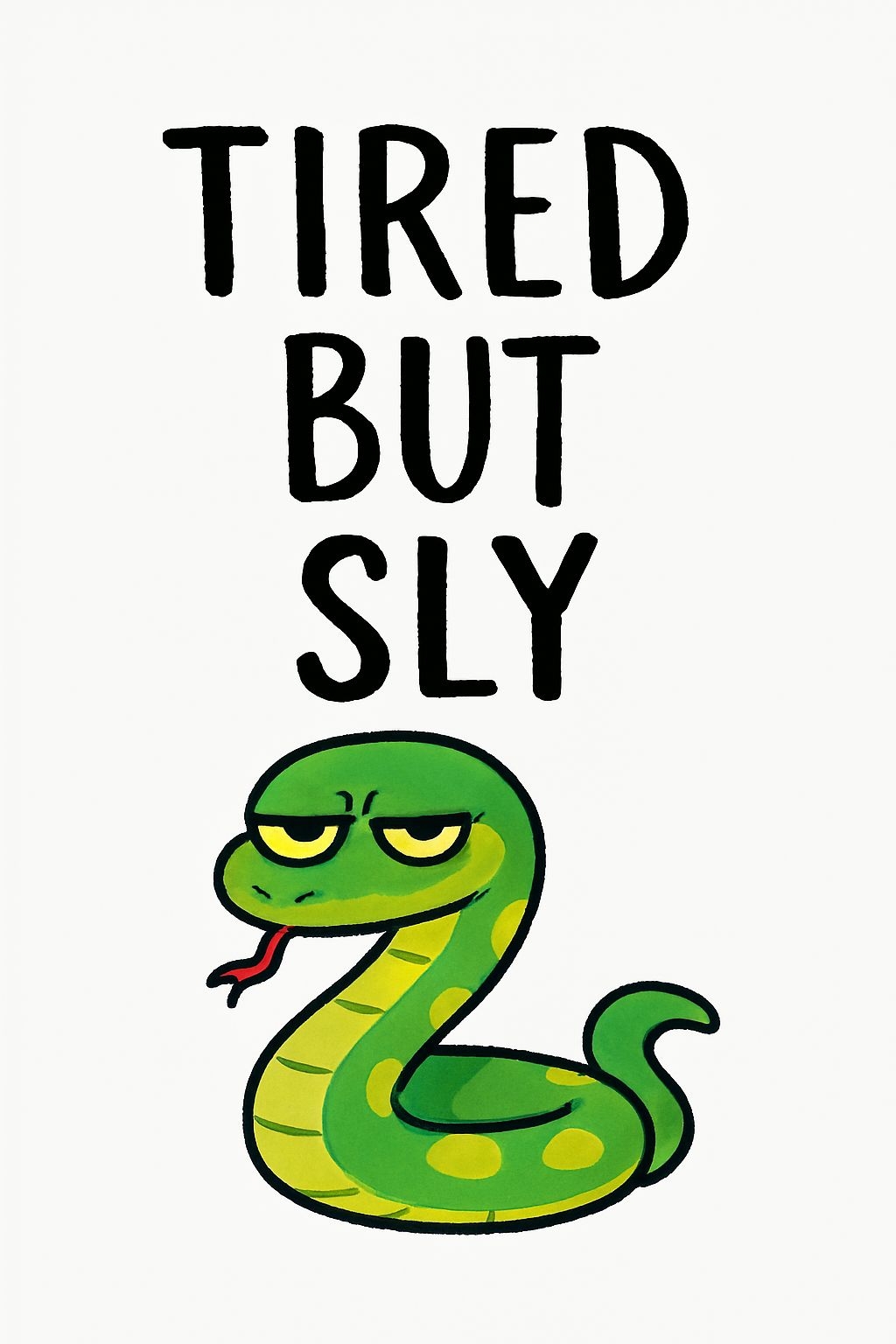Playful Tired Snake with 'Tired But Sly' Text T-Shirt
