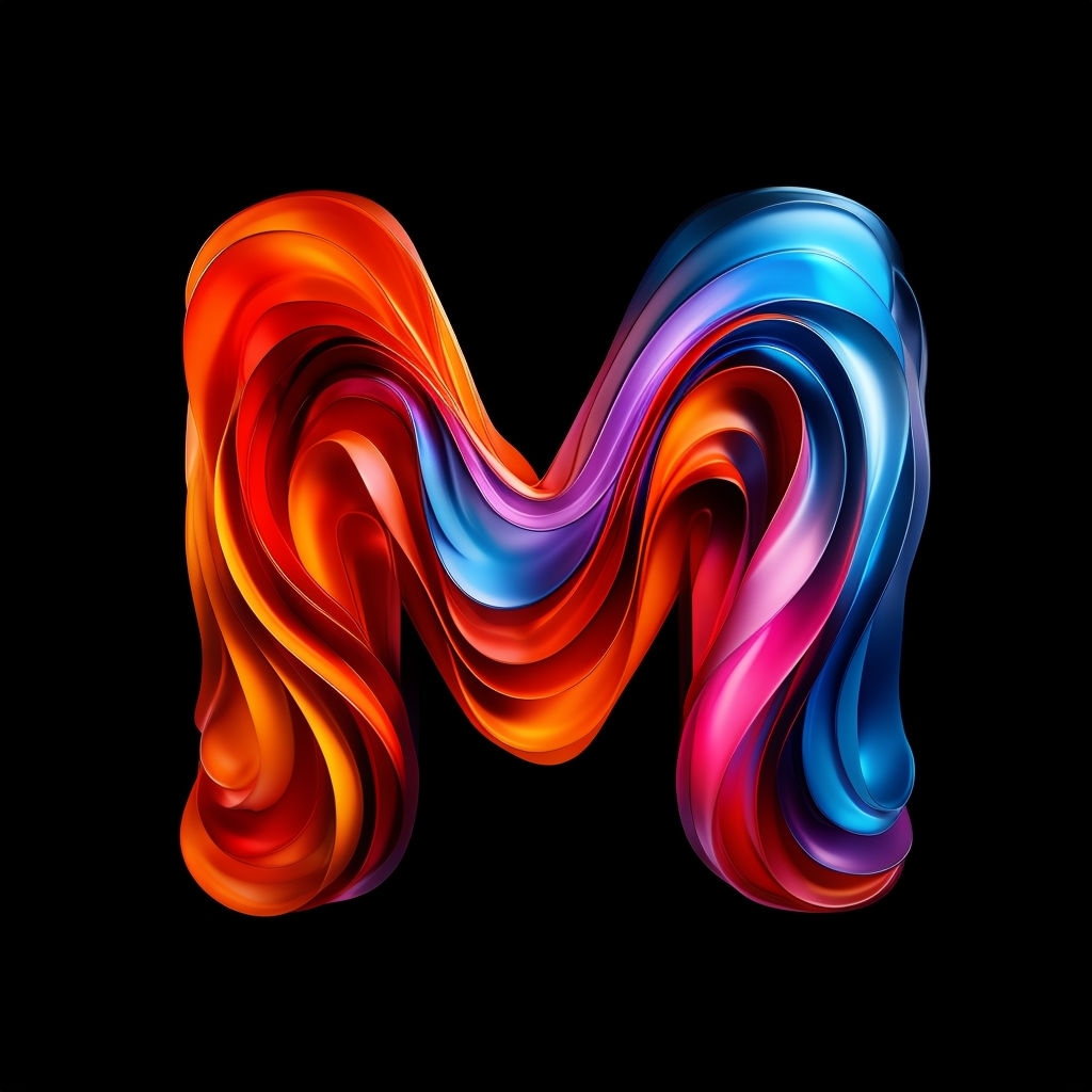 Colorful Fluid Letter M Monogram Design on Black Background Monogram