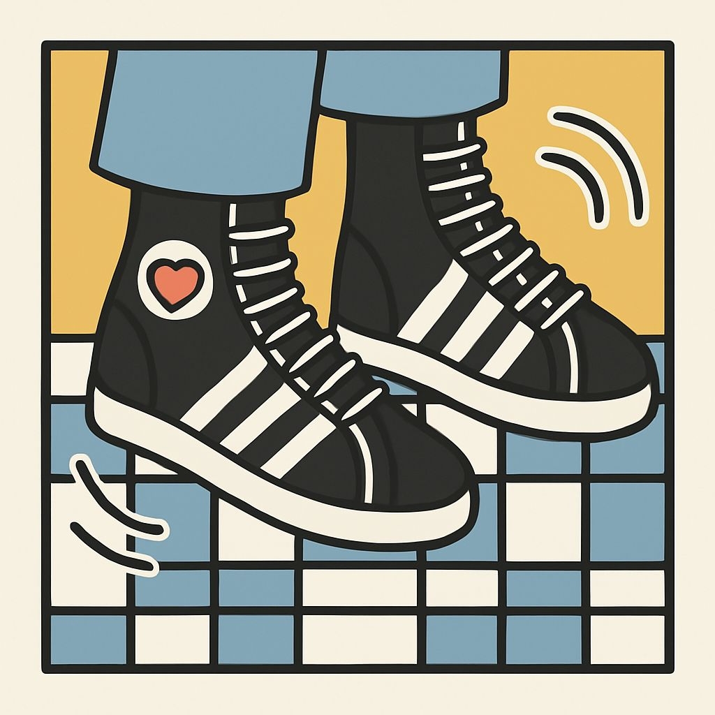 Retro Black Adidas Sneakers Illustration with Heart Emblem Sticker