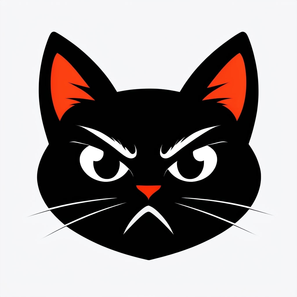 Minimalist Black Cat Face Illustration with Red Details Sticker