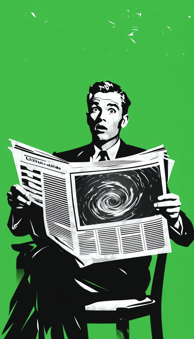 Vintage 1950s Businessman Surprised by Newspaper Illustration Mobile Wallpaper
