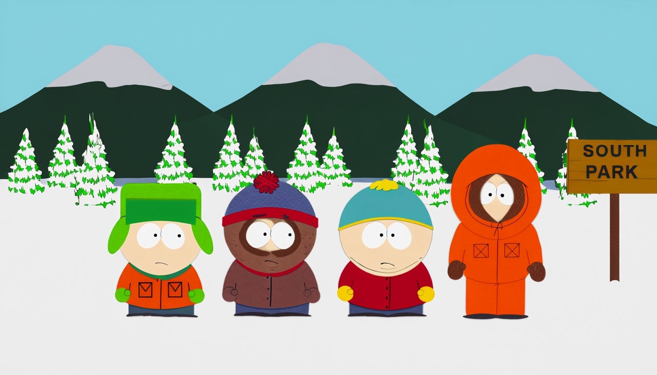 South Park Cartoon Characters in Snowy Landscape Art