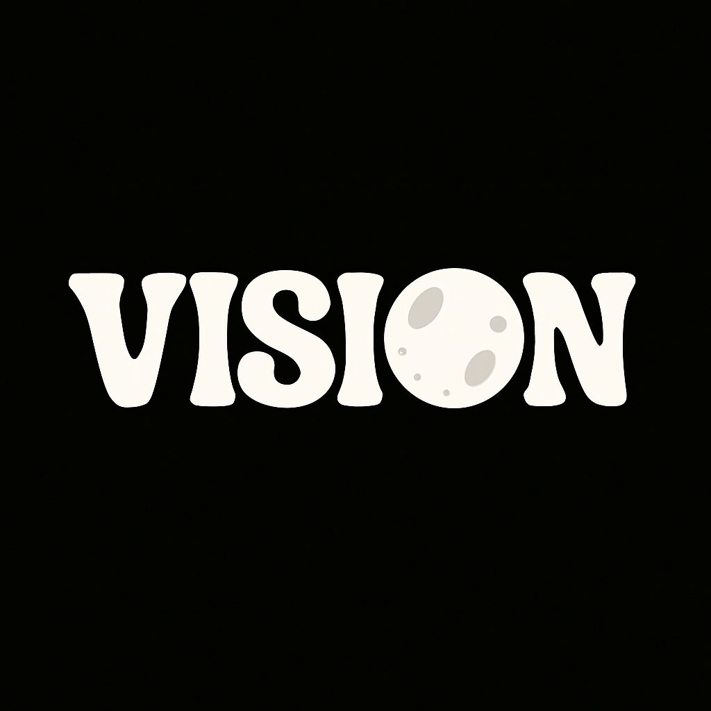 Playful Retro VISION Graphic with Moon Illustration T-Shirt