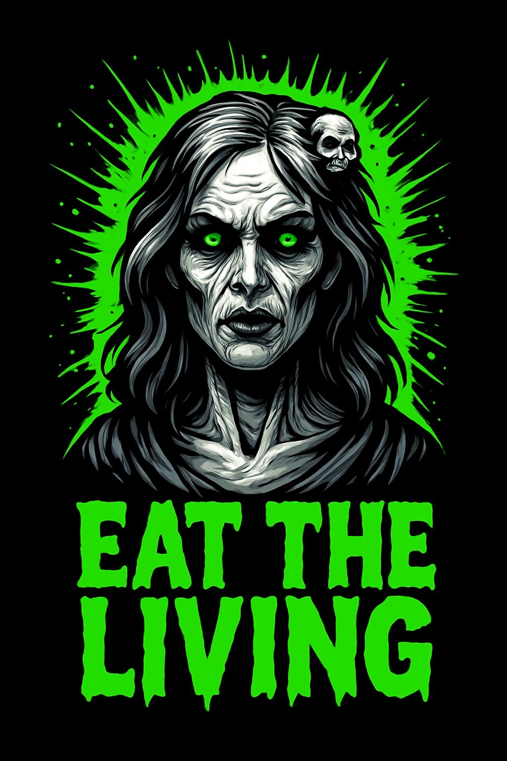 Sinister Eerie Character with Neon Green Eyes T-Shirt