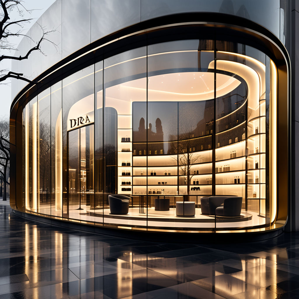 Exterior perspective into Dior perfume store- curved buildin... by ...